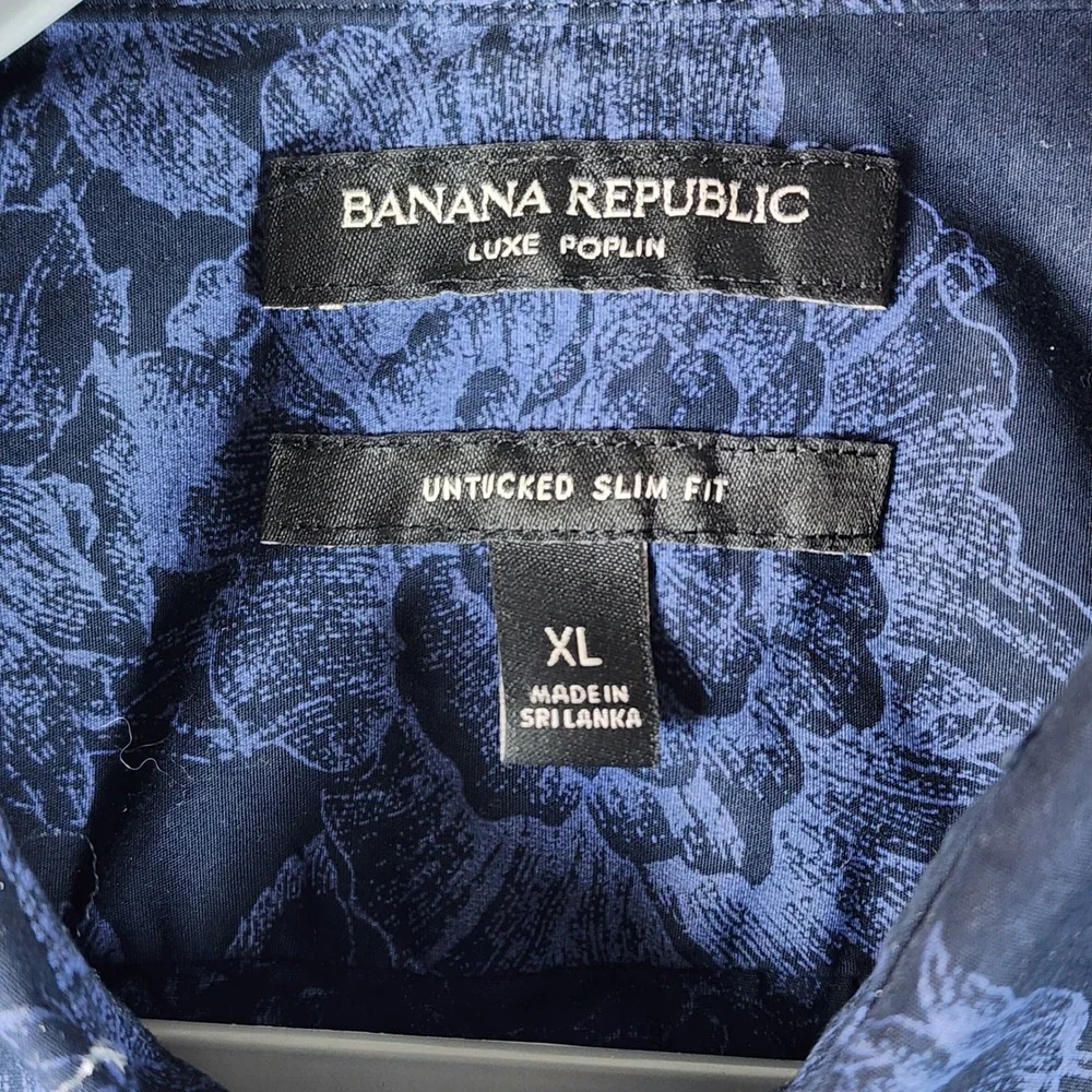 Banana Republic Floral Shirt Mens XL Untucked Slim Fit Luxe Poplin Excellent